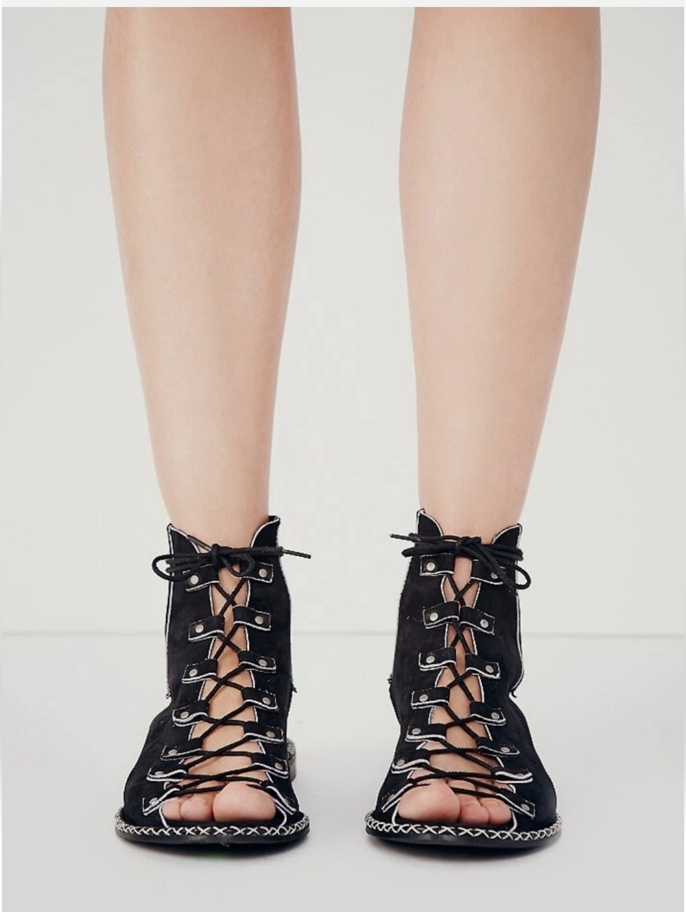 Free People Edgewater Lace Up Sandal size 6.5 MSRP: $168 Black Leather - Picture 1 of 15